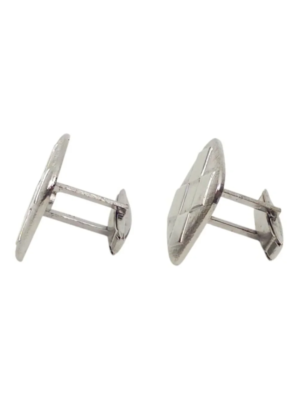 Stag Checkerboard Cufflinks Vintage Mid Century Silver Tone Retro Mens Geometric